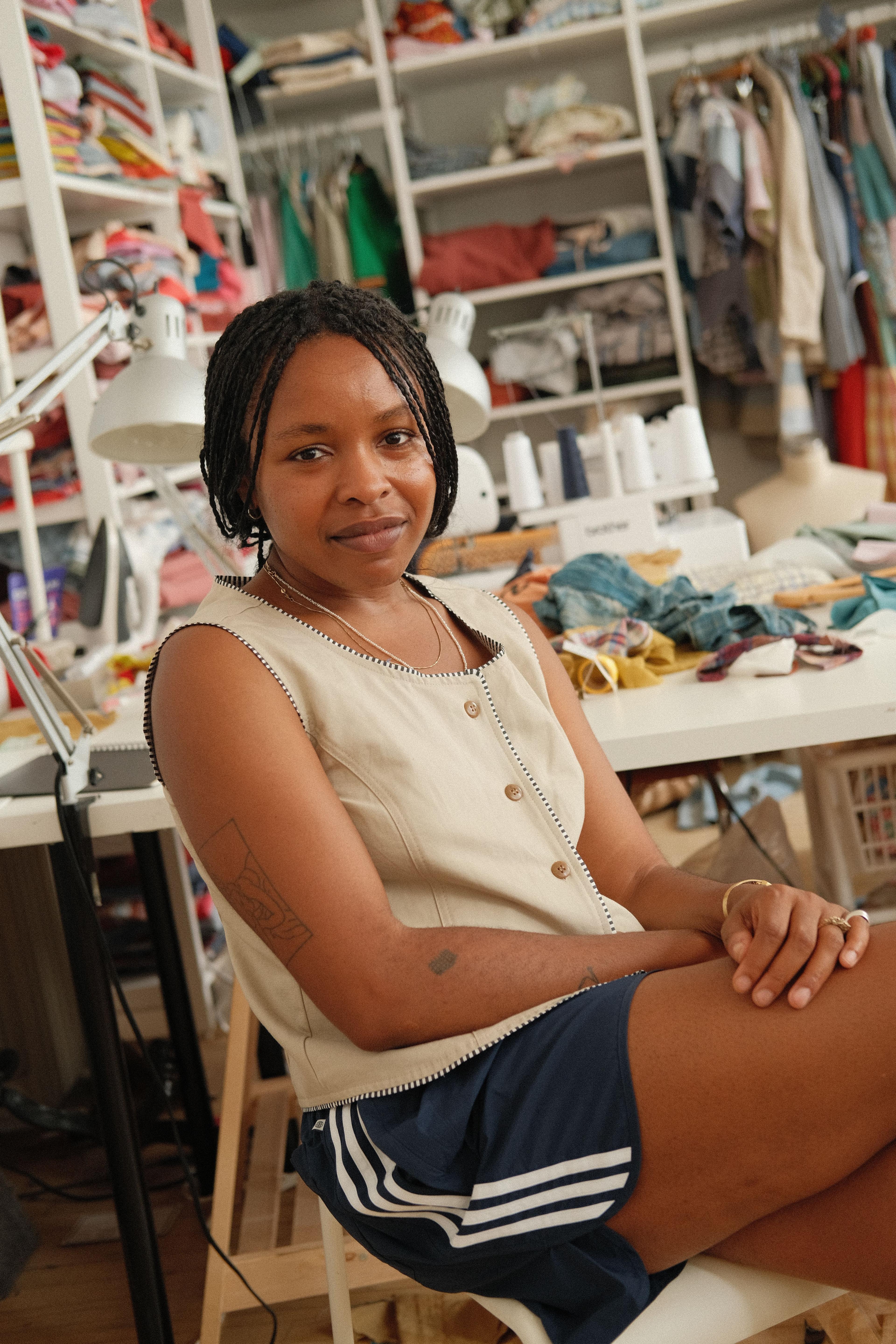 A portrait of Sarah in her studio